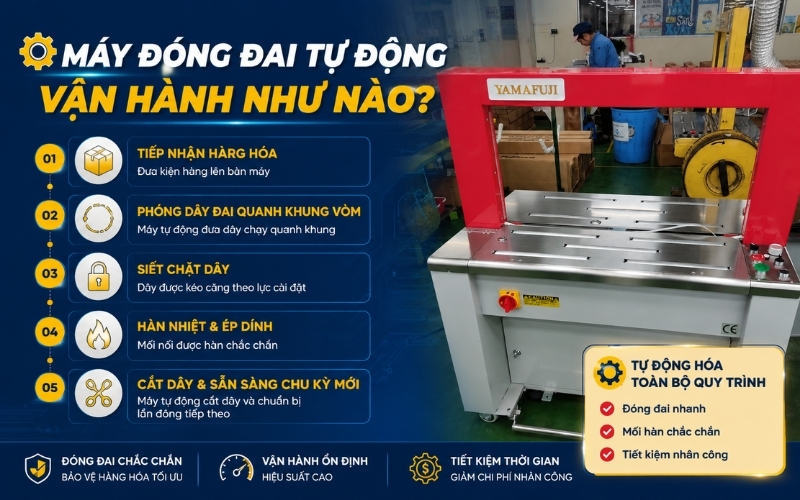Máy đóng đai tự động vận hành như nào