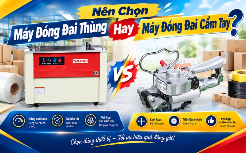 Nên Chọn Máy Đóng Đai Thùng Hay Máy Đóng Đai Cầm Tay?