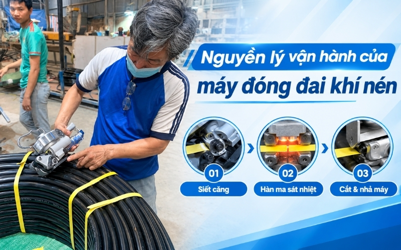 Nguyên lý vận hành của máy đóng đai khí nén