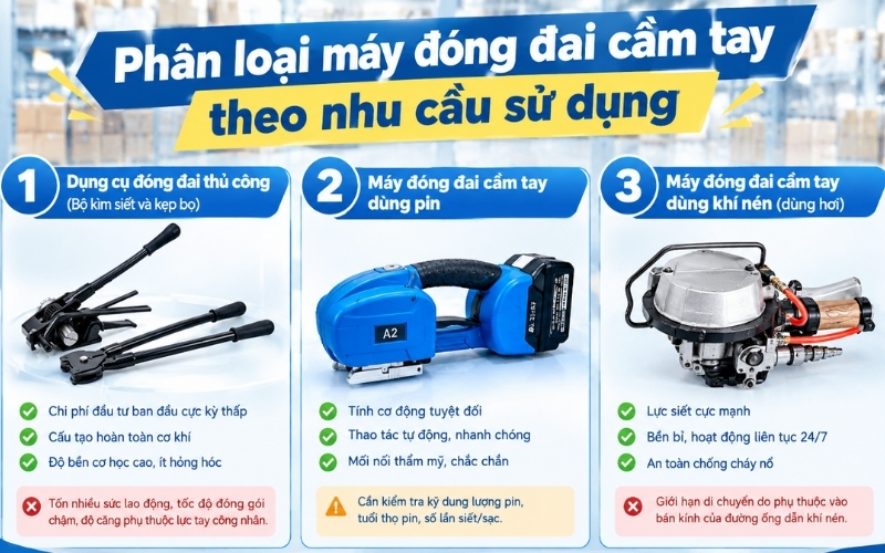 Phân loại máy đóng đai cầm tay theo nhu cầu sử dụng