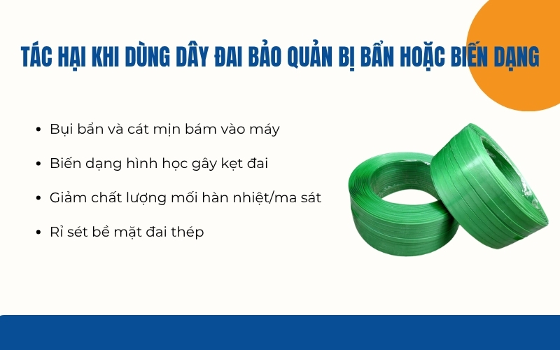 Tác hại khi dùng dây đai bảo quản bị bẩn hoặc biến dạng