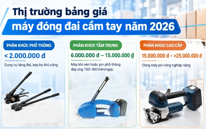 Thị trường bảng giá máy đóng đai cầm tay năm 2026