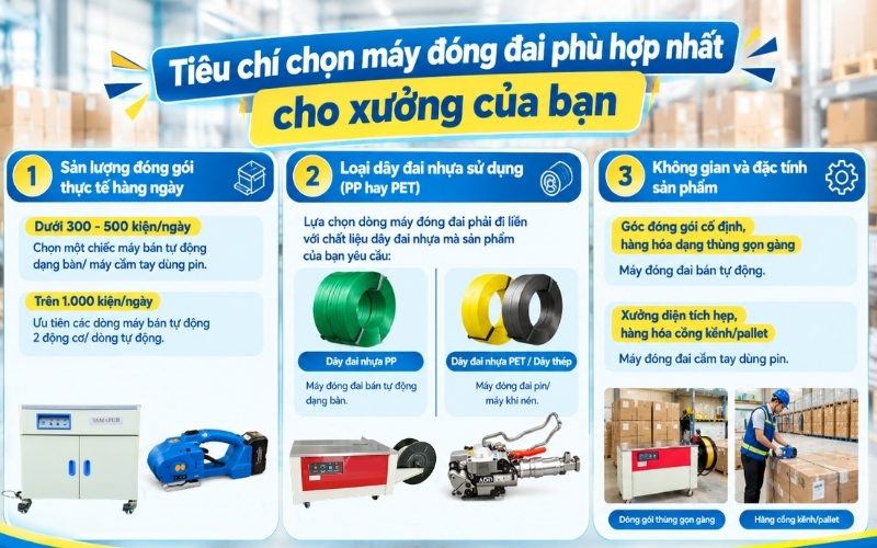 Tiêu chí chọn máy đóng đai phù hợp nhất cho xưởng của bạn