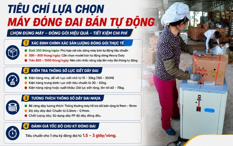 Tiêu chí lựa chọn máy đóng đai bán tự động