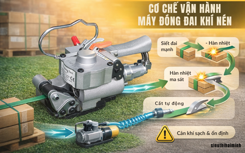 Cơ chế vận hành của máy đóng đai khí nén