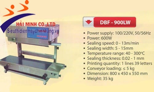 Thông số kỹ thuật máy hàn miệng túi liên tục DBF-900LW chính hãng