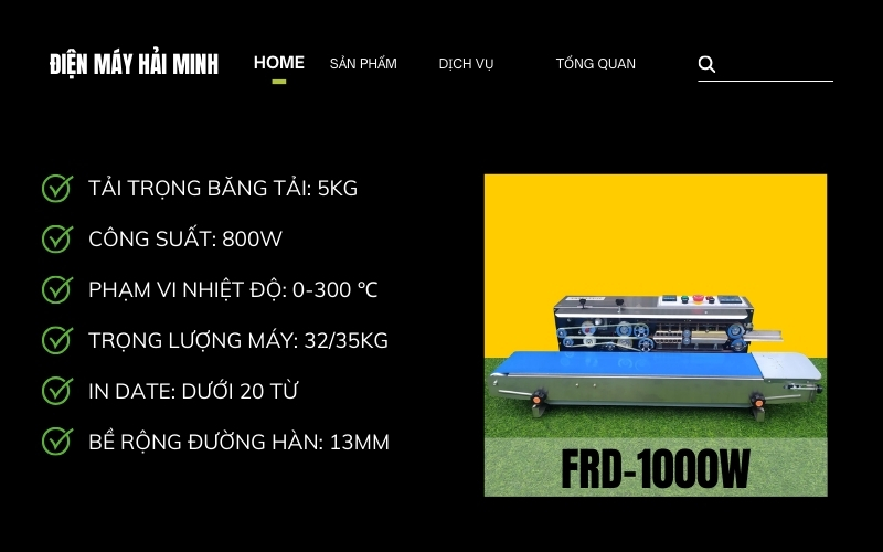 Máy hàn túi liên tục FRD-1000W in date bằng mực