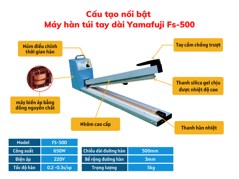 Máy hàn miệng túi tay dài Yamafuji FS-500