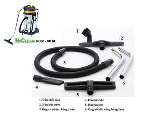 Máy hút bụi công nghiệp hiclean hc 80 đầy đủ phụ kiện