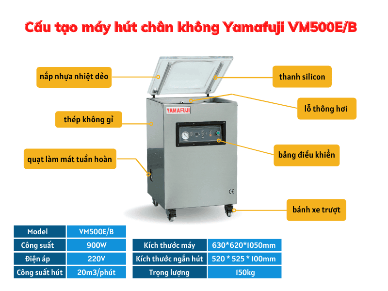 Cấu tạo và thông số kĩ thuật máy hút chân không Yamafuji VM500E/B