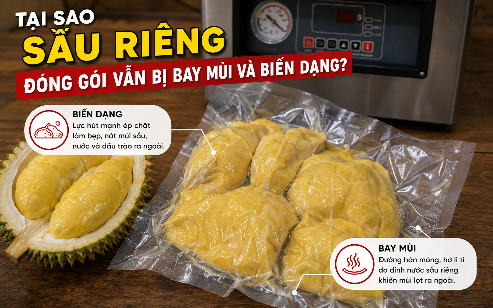 Tại sao sầu riêng đóng gói vẫn bị bay mùi và biến dạng?