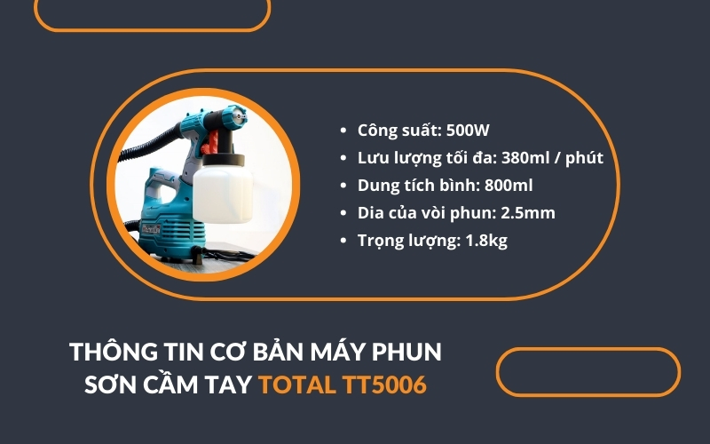 Thông tin cơ bản máy phun sơn cầm tay Total TT5006