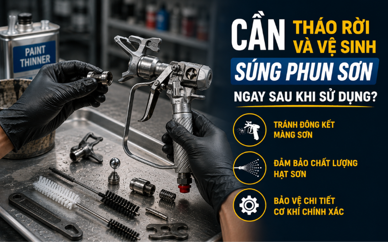 Cần tháo rời và vệ sinh súng phun sơn ngay sau khi sử dụng?