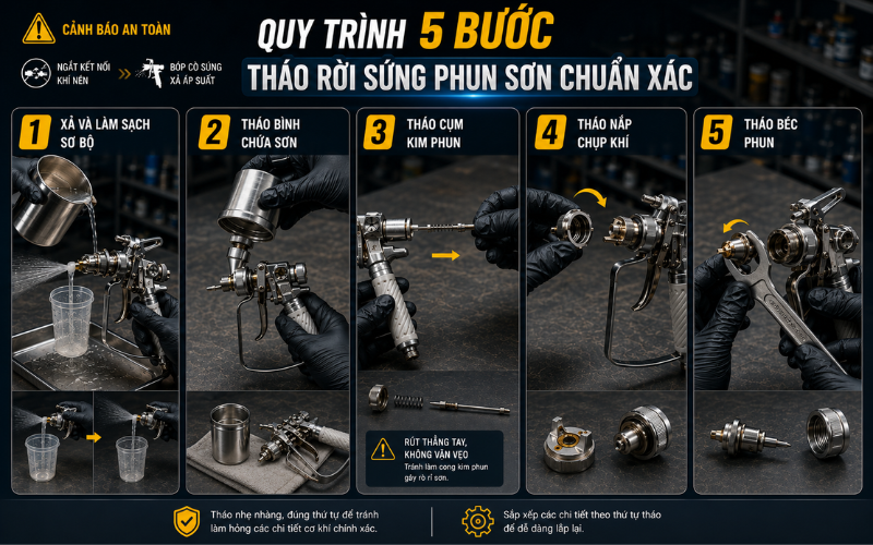 Quy trình 5 bước tháo rời súng phun sơn chuẩn xác