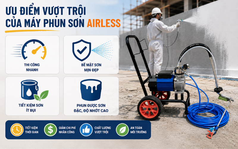 Những ưu điểm vượt trội của máy phun sơn Airless