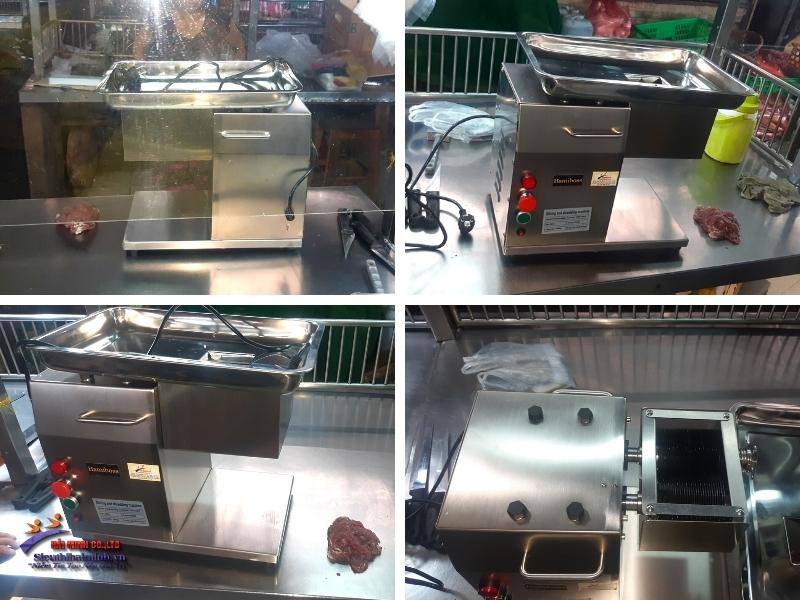 Hình ảnh thực tế khách hàng mua và sử dụng máy thái thịt sống Hamiboss HR80