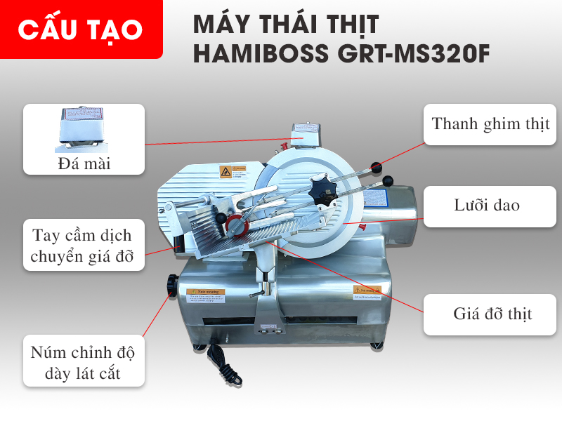 Về ngoại hình máy thái thịt tự động Hamiboss GRT-MS320F