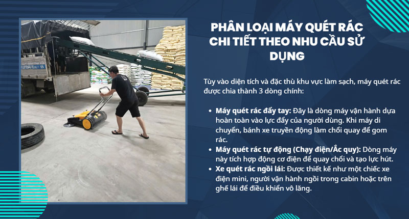 Phân loại máy quét rác chi tiết theo nhu cầu sử dụng