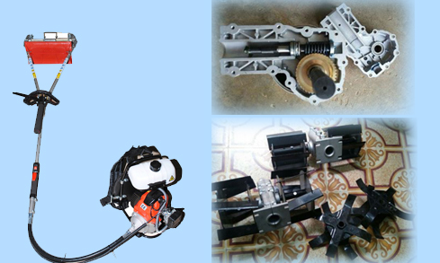 Máy xạc cỏ với các bộ phận đi kèm