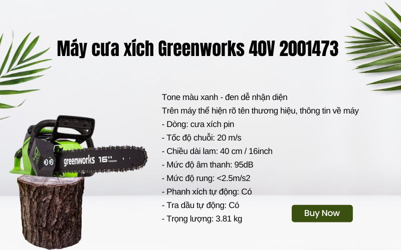Thông tin tổng quan máy cưa xích Greenworks 40V 2001473