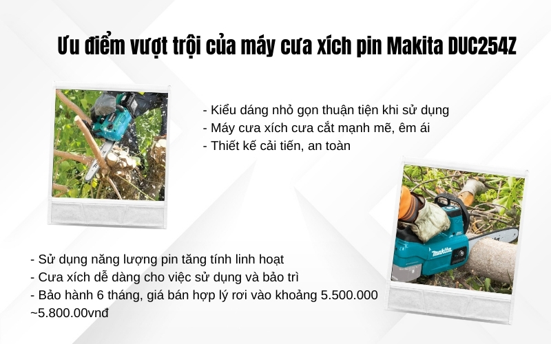 Ưu điểm vượt trội của máy cưa xích pin Makita DUC254Z