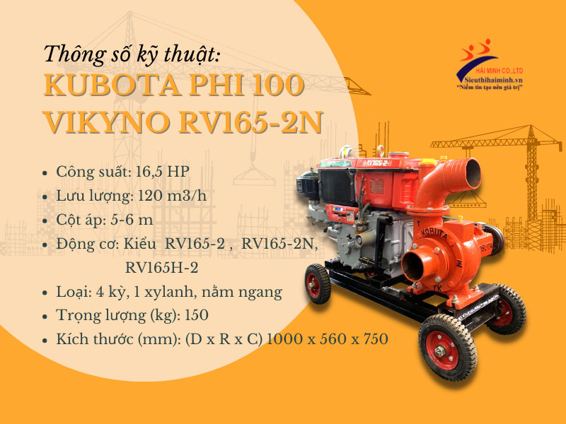 Máy bơm nước Kubota phi 100 Vikyno RV165-2N