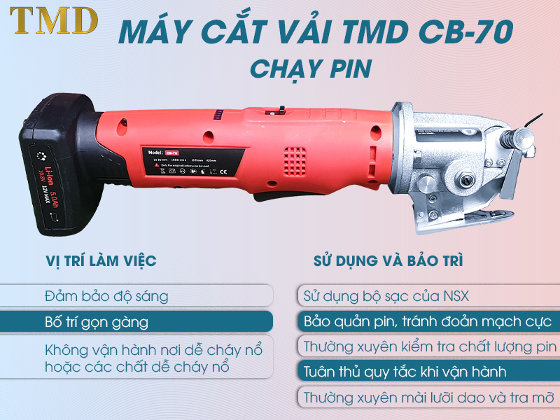 lưu ý khi sử dụng Máy cắt vải chạy pin TMD CB-70