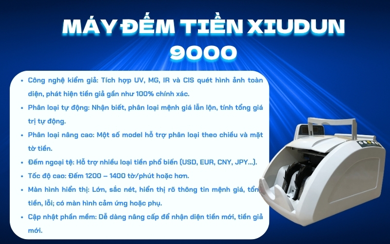 Máy đếm và kiểm tiền Xiudun 9000