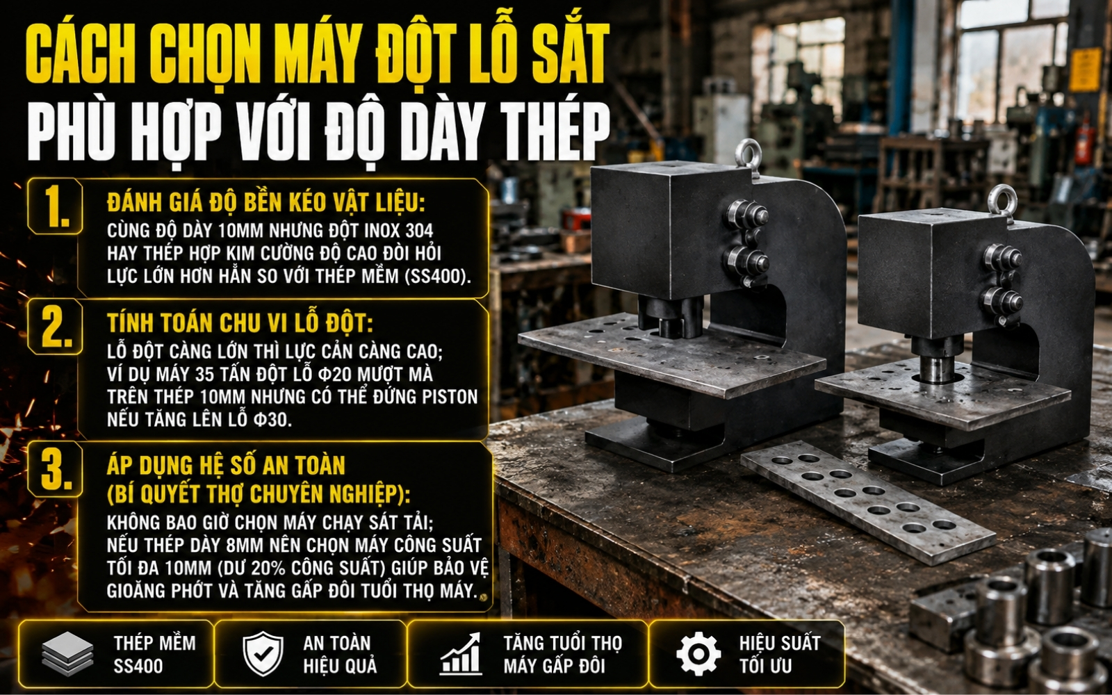 Cách chọn máy đột lỗ sắt phù hợp với độ dày thép