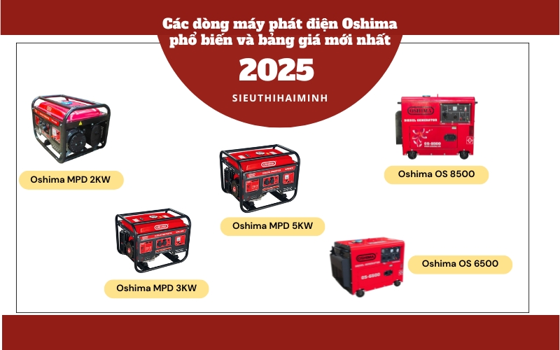 Các dòng máy phát điện Oshima phổ biến và bảng giá mới nhất 2025 