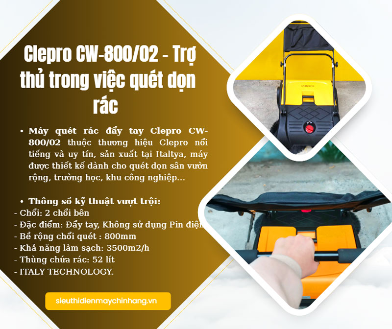 Máy quét rác đẩy tay Clepro CW-800/02 - Trợ thủ đắc lực trong việc quét dọn