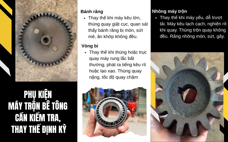 Các phụ kiện máy trộn bê tông cần kiểm tra, thay thế định kỳ