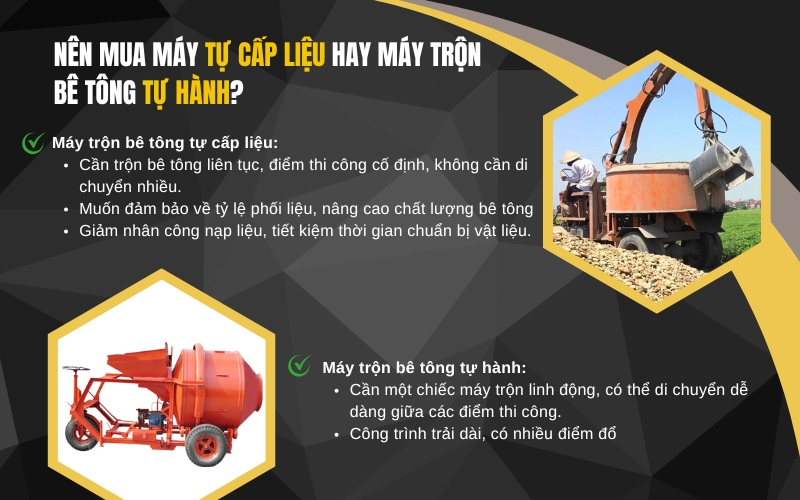 Nên mua máy tự cấp liệu hay máy trộn bê tông tự hành