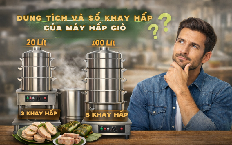 Dung tích và số khay hấp của máy hấp giò