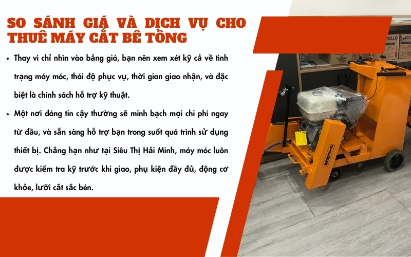 So sánh giá và dịch vụ cho thuê máy cắt bê tông 