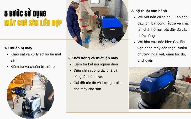 5 Bước Sử Dụng Máy Chà Sàn Liên Hợp