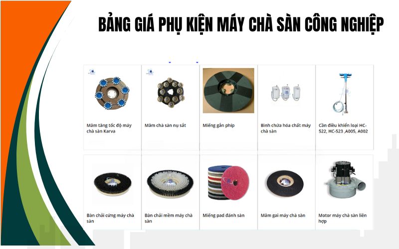 Bảng giá phụ kiện máy chà sàn công nghiệp