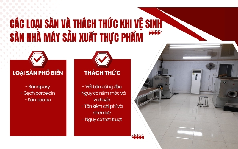 Các loại sàn và thách thức khi vệ sinh sàn nhà máy sản xuất thực phẩm