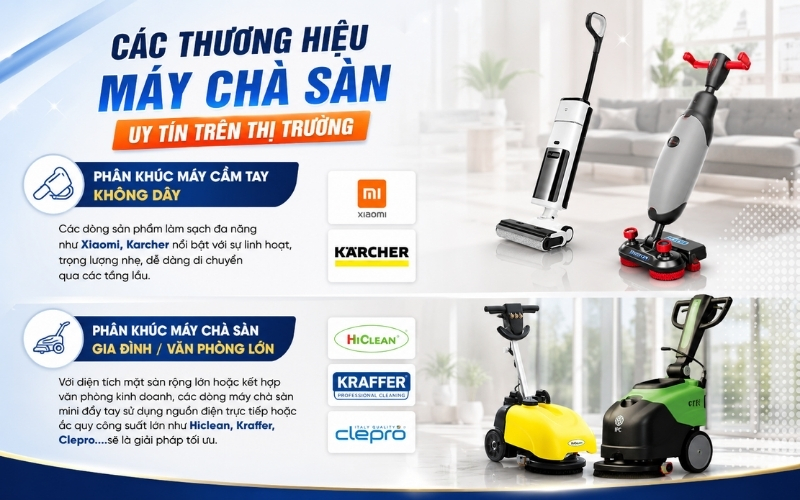 Các thương hiệu máy chà sàn uy tín trên thị trường