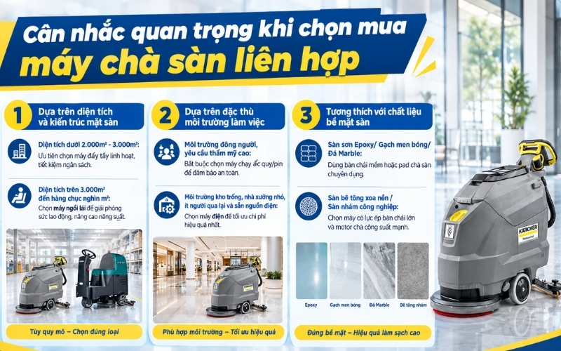 Cân nhắc quan trọng khi chọn mua máy chà sàn liên hợp