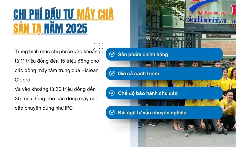 Chi phí đầu tư máy chà sàn tạ năm 2025