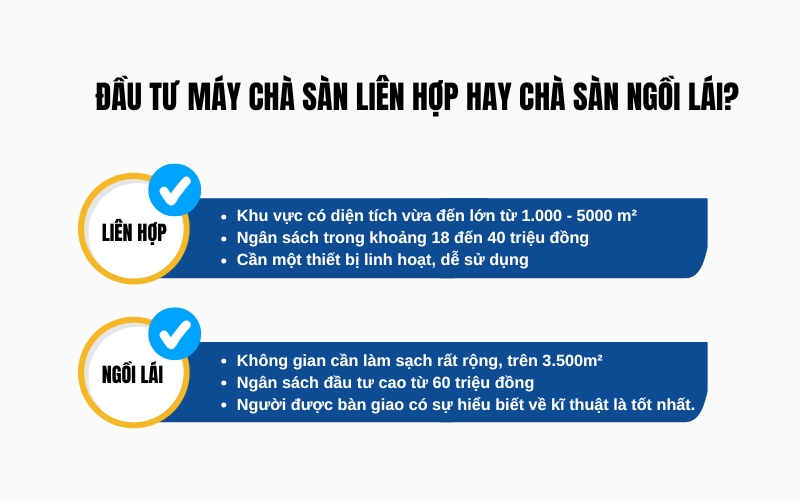 Đầu tư máy chà sàn liên hợp hay chà sàn ngồi lái