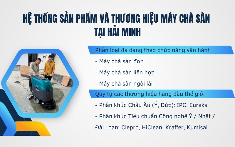 Hệ thống sản phẩm và thương hiệu máy chà sàn tại Hải Minh