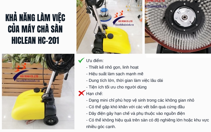 Khả năng làm việc và hạn chế của máy chà sàn Hiclean HC-201