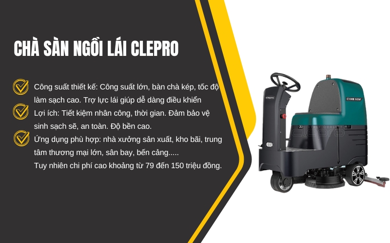 Máy chà sàn ngồi lái Clepro – chuyên dụng cho nhà xưởng