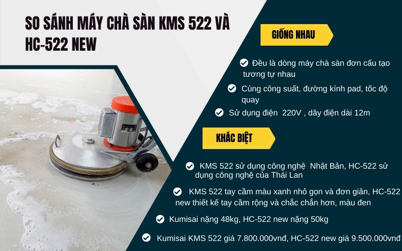 So sánh máy chà sàn KMS 522 và HC-522 new
