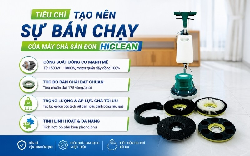 Tiêu chí tạo nên sự bán chạy của máy chà sàn đơn Hiclean