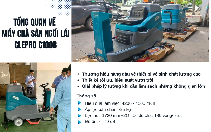 Tổng quan về máy chà sàn ngồi lái Clepro C100b