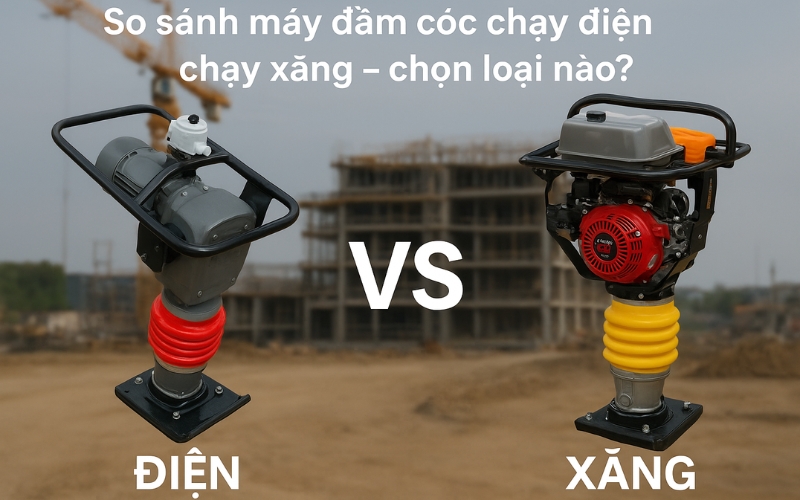 So sánh máy đầm cóc chạy điện và chạy xăng – chọn loại nào?