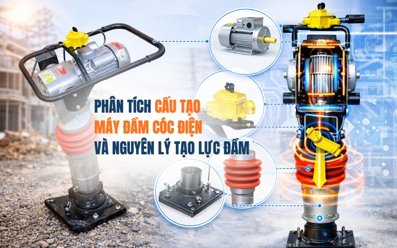 Phân tích cấu tạo máy đầm cóc điện và nguyên lý tạo lực đầm